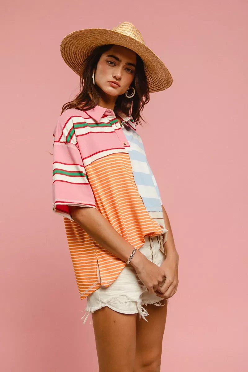 BiBi Mix And Match Stripe Color Block Shirt - Bitsy Gypsy Boutique