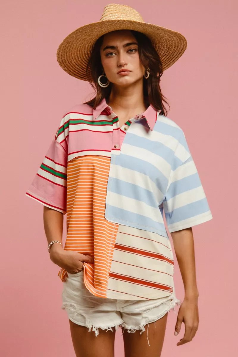 BiBi Mix And Match Stripe Color Block Shirt - Bitsy Gypsy Boutique