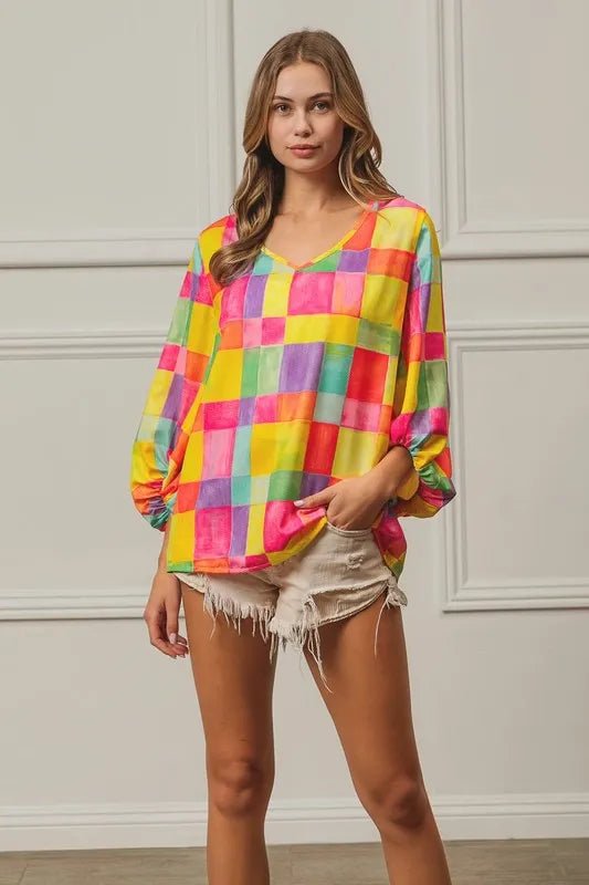 BiBi Multi Block Bubble Pop Ballon Top - Bitsy Gypsy Boutique