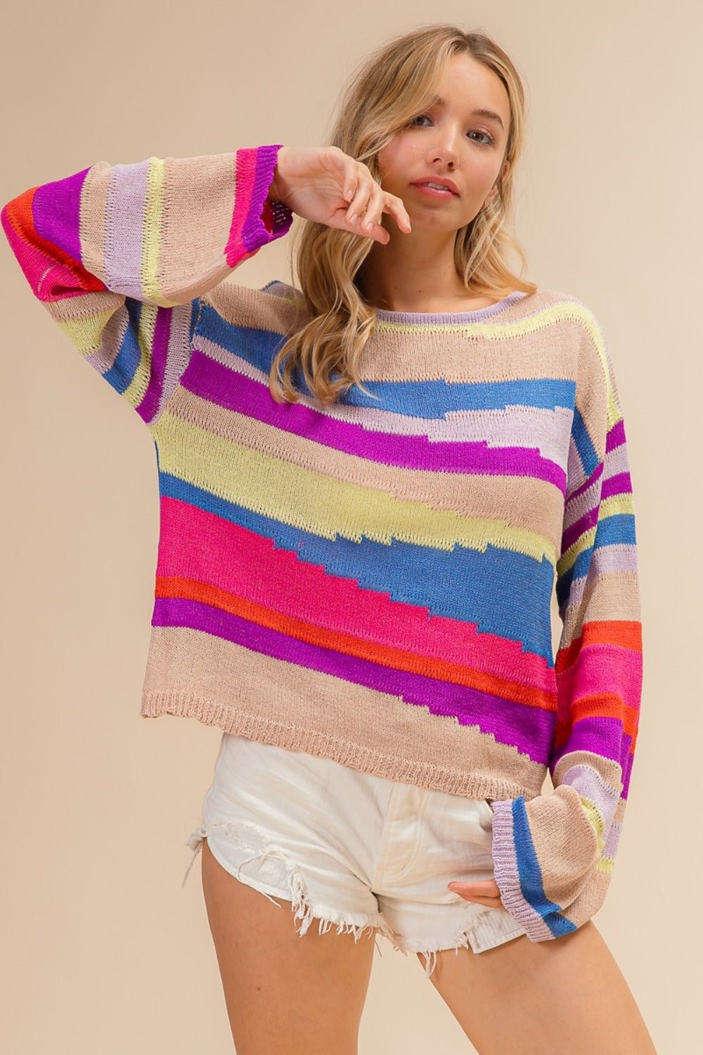 BiBi Multi Color Geometric Stripe Sweater - Bitsy Gypsy Boutique