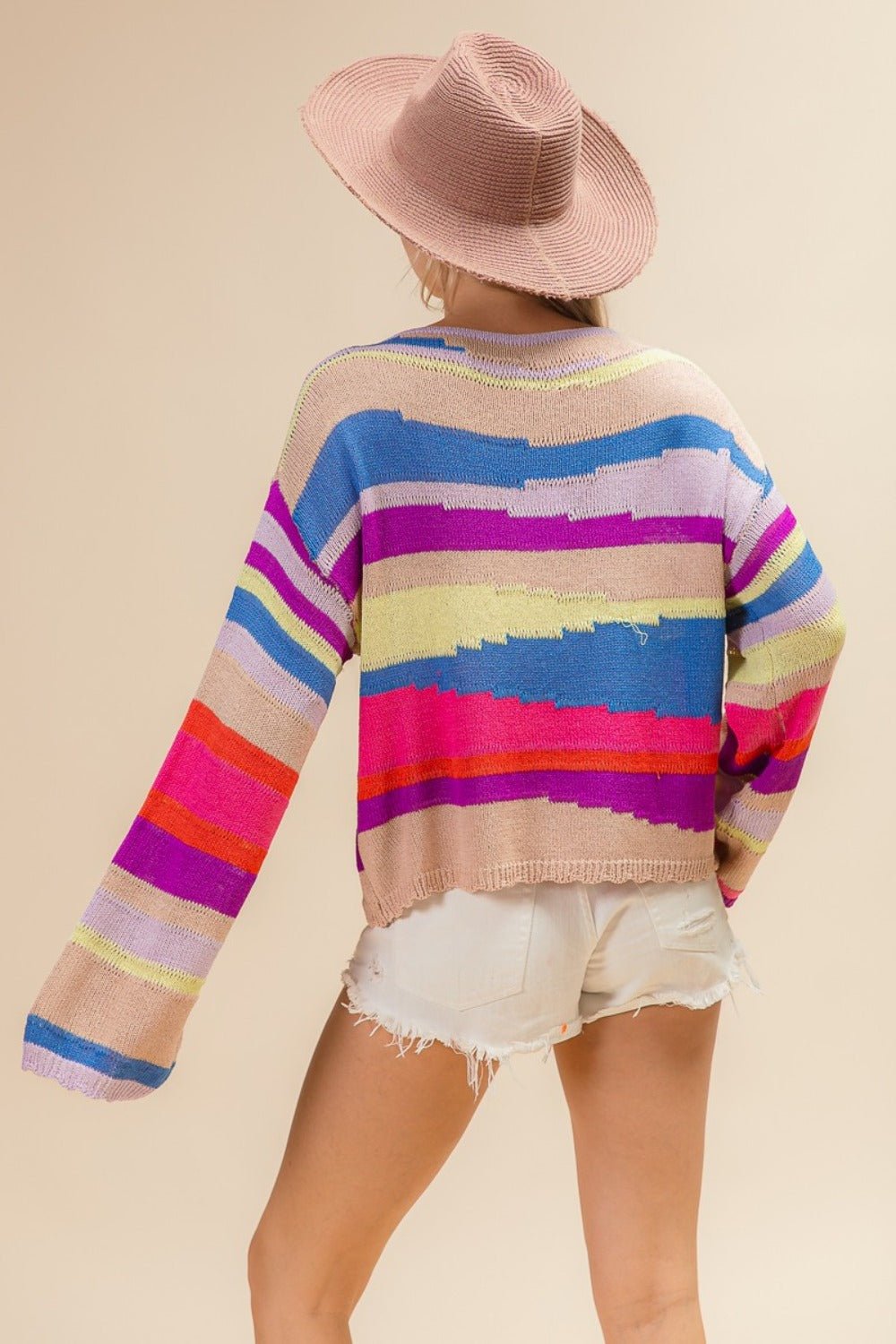 BiBi Multi Color Geometric Stripe Sweater - Bitsy Gypsy Boutique