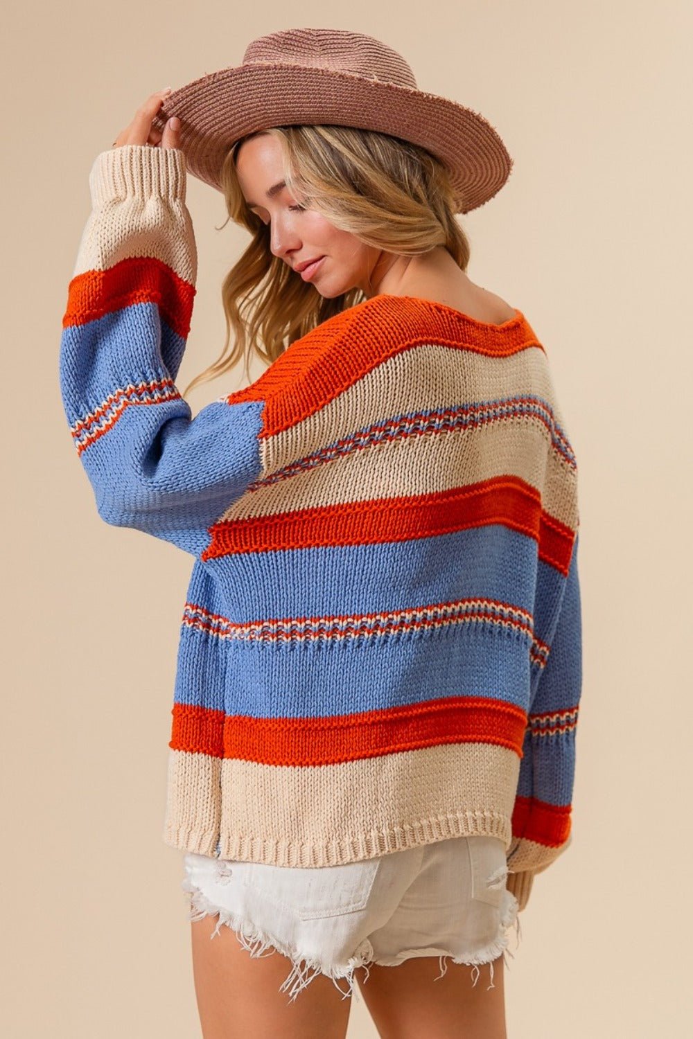 BiBi Multi Color Stripe Scoop Neck Sweater - Bitsy Gypsy Boutique