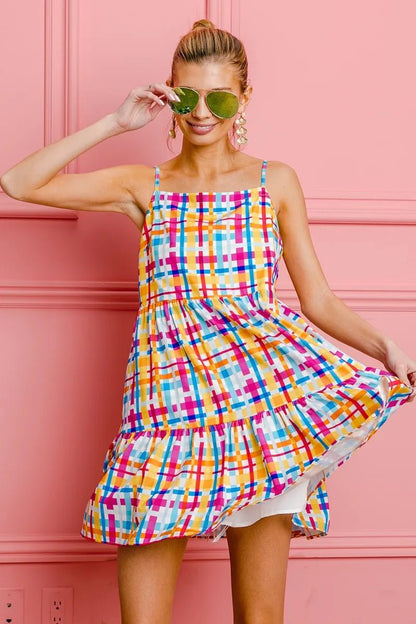 BiBi Multi Colors Plaid Sleeveless Sun Dress - Bitsy Gypsy Boutique