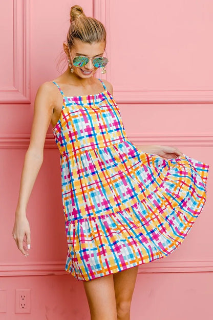 BiBi Multi Colors Plaid Sleeveless Sun Dress - Bitsy Gypsy Boutique