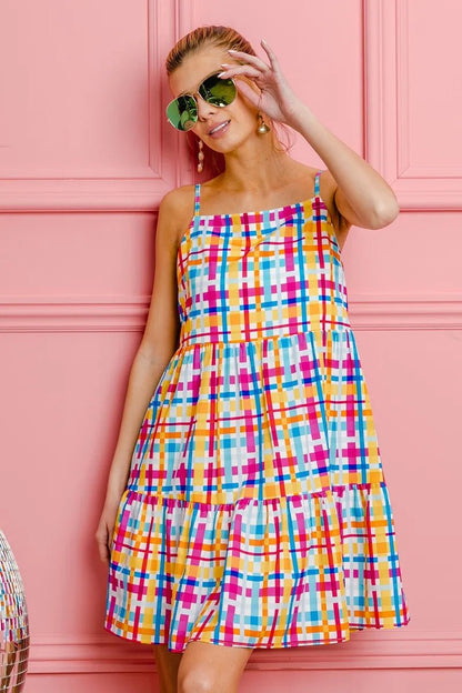 BiBi Multi Colors Plaid Sleeveless Sun Dress - Bitsy Gypsy Boutique