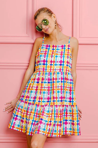 BiBi Multi Colors Plaid Sleeveless Sun Dress - Bitsy Gypsy Boutique