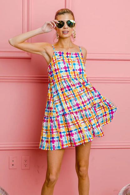 BiBi Multi Colors Plaid Sleeveless Sun Dress - Bitsy Gypsy Boutique