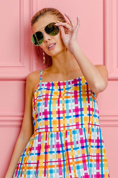 BiBi Multi Colors Plaid Sleeveless Sun Dress - Bitsy Gypsy Boutique