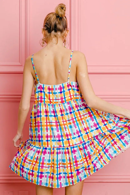 BiBi Multi Colors Plaid Sleeveless Sun Dress - Bitsy Gypsy Boutique