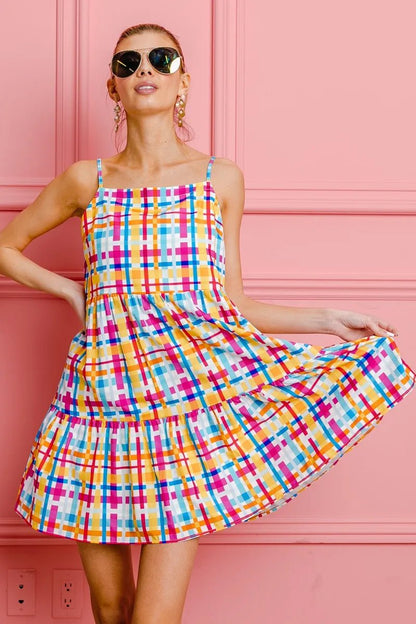 BiBi Multi Colors Plaid Sleeveless Sun Dress - Bitsy Gypsy Boutique