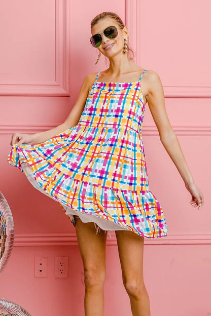 BiBi Multi Colors Plaid Sleeveless Sun Dress - Bitsy Gypsy Boutique