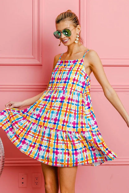 BiBi Multi Colors Plaid Sleeveless Sun Dress - Bitsy Gypsy Boutique