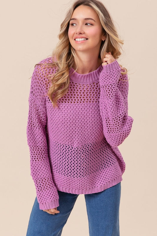 BiBi Openwork Long Sleeve Knit Top - Bitsy Gypsy Boutique