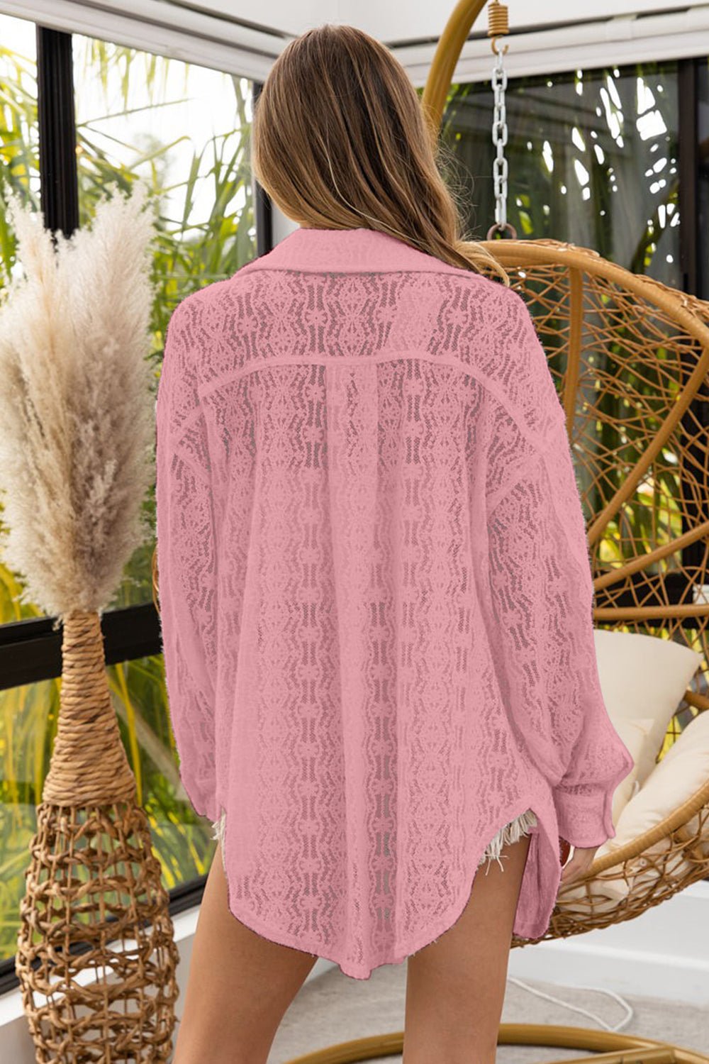 BiBi Oversized Lace Shacket with Front Pockets - Bitsy Gypsy Boutique