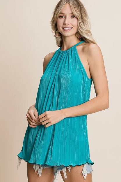 BiBi Pleating Knit Halter Neck Top - Bitsy Gypsy Boutique