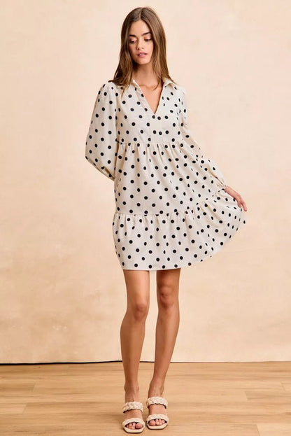 BiBi Polka Dot Corduroy Collared V Neck Dress - Bitsy Gypsy Boutique