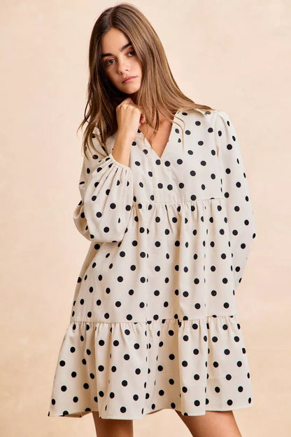 BiBi Polka Dot Corduroy Collared V Neck Dress - Bitsy Gypsy Boutique