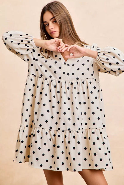BiBi Polka Dot Corduroy Collared V Neck Dress - Bitsy Gypsy Boutique