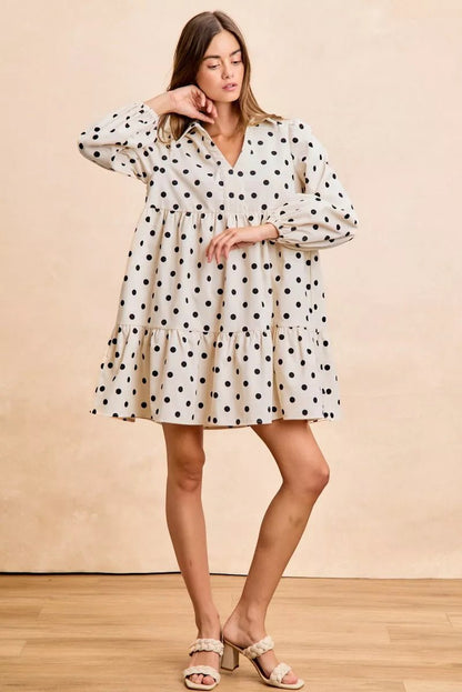 BiBi Polka Dot Corduroy Collared V Neck Dress - Bitsy Gypsy Boutique