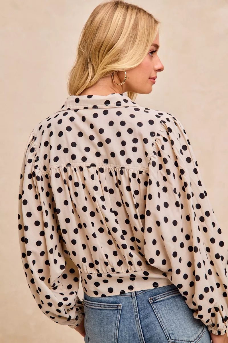 BiBi Polka Dot Print Tie Hem Detail Crop Shirt - Bitsy Gypsy Boutique
