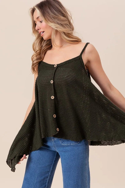 BiBi Popcorn Waffle Knit with Buttoned Front Cami Top - Bitsy Gypsy Boutique