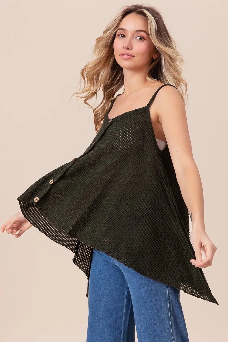 BiBi Popcorn Waffle Knit with Buttoned Front Cami Top - Bitsy Gypsy Boutique
