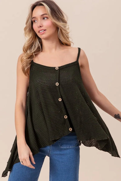 BiBi Popcorn Waffle Knit with Buttoned Front Cami Top - Bitsy Gypsy Boutique