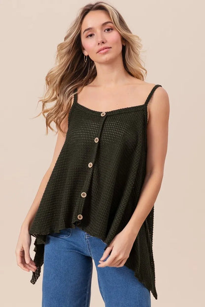 BiBi Popcorn Waffle Knit with Buttoned Front Cami Top - Bitsy Gypsy Boutique
