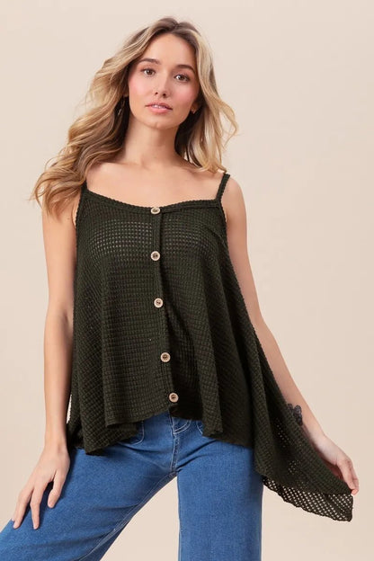 BiBi Popcorn Waffle Knit with Buttoned Front Cami Top - Bitsy Gypsy Boutique