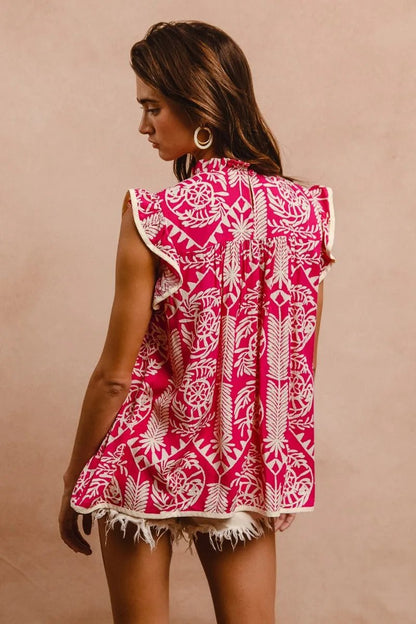 BiBi Printed Ruffle Sleeve Top - Bitsy Gypsy Boutique