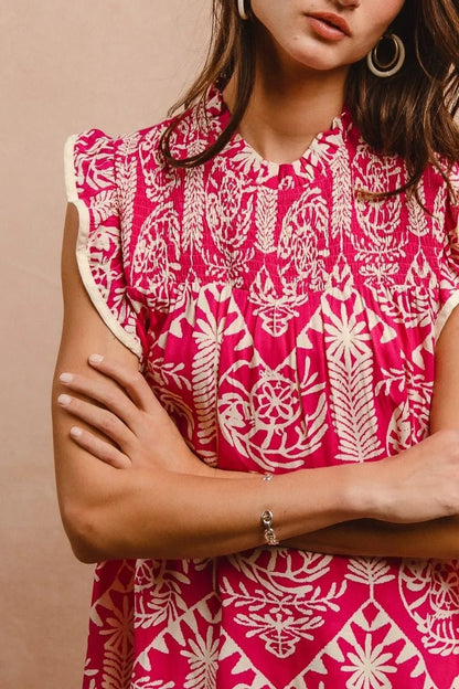 BiBi Printed Ruffle Sleeve Top - Bitsy Gypsy Boutique