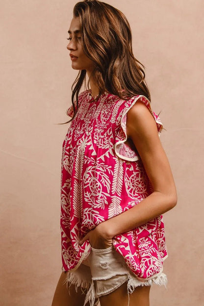 BiBi Printed Ruffle Sleeve Top - Bitsy Gypsy Boutique