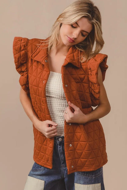 BiBi Quilting Knit Ruffle Sleeve Vest - Bitsy Gypsy Boutique