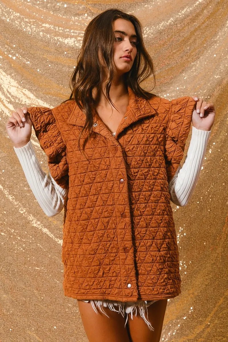 BiBi Quilting Knit Ruffle Sleeve Vest - Bitsy Gypsy Boutique