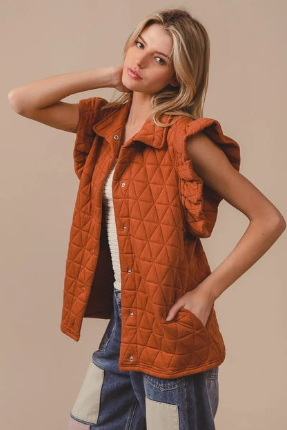 BiBi Quilting Knit Ruffle Sleeve Vest - Bitsy Gypsy Boutique