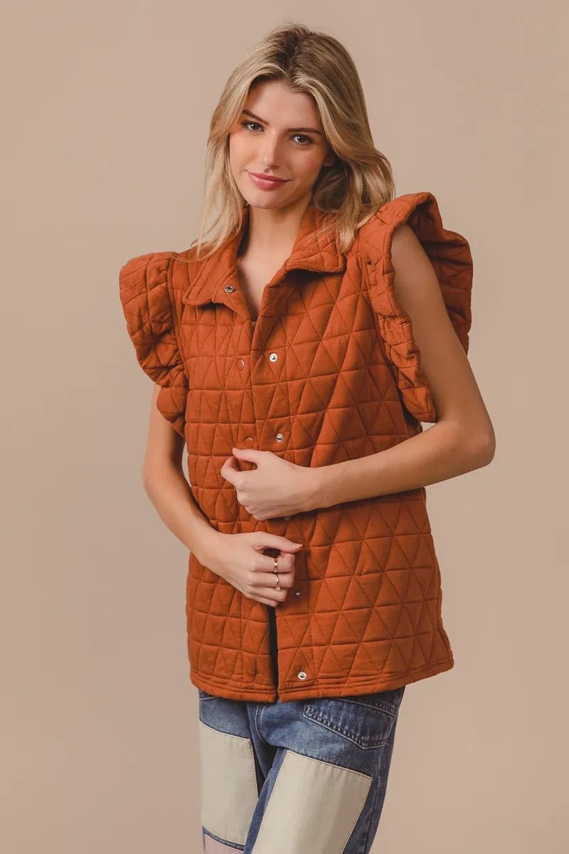 BiBi Quilting Knit Ruffle Sleeve Vest - Bitsy Gypsy Boutique