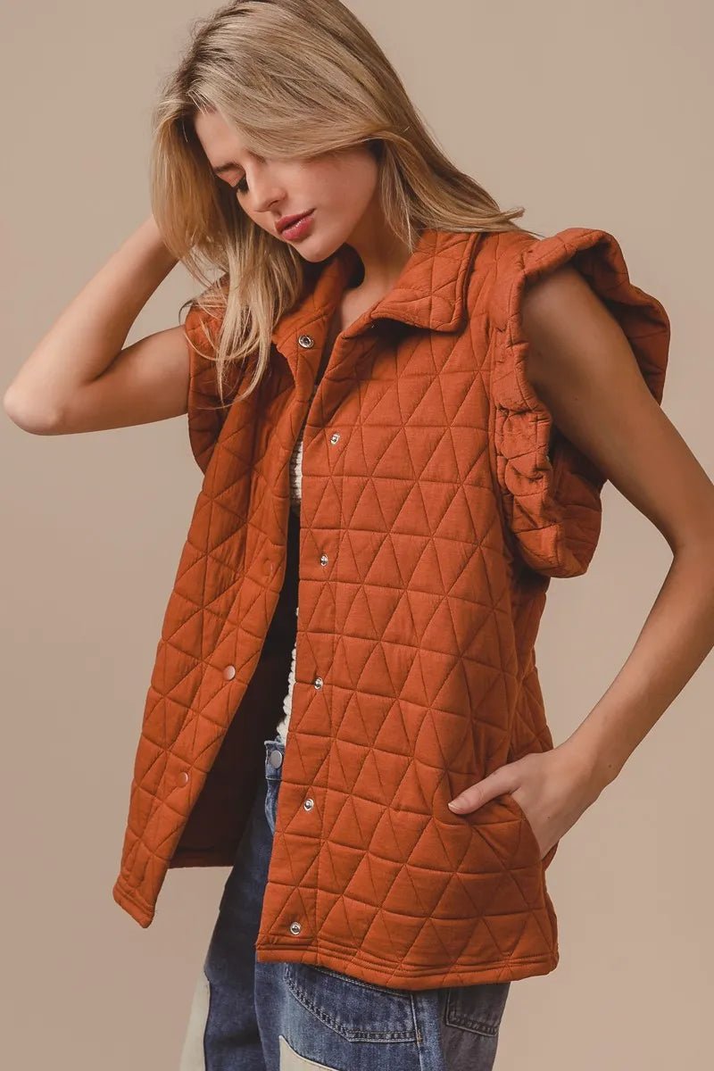 BiBi Quilting Knit Ruffle Sleeve Vest - Bitsy Gypsy Boutique