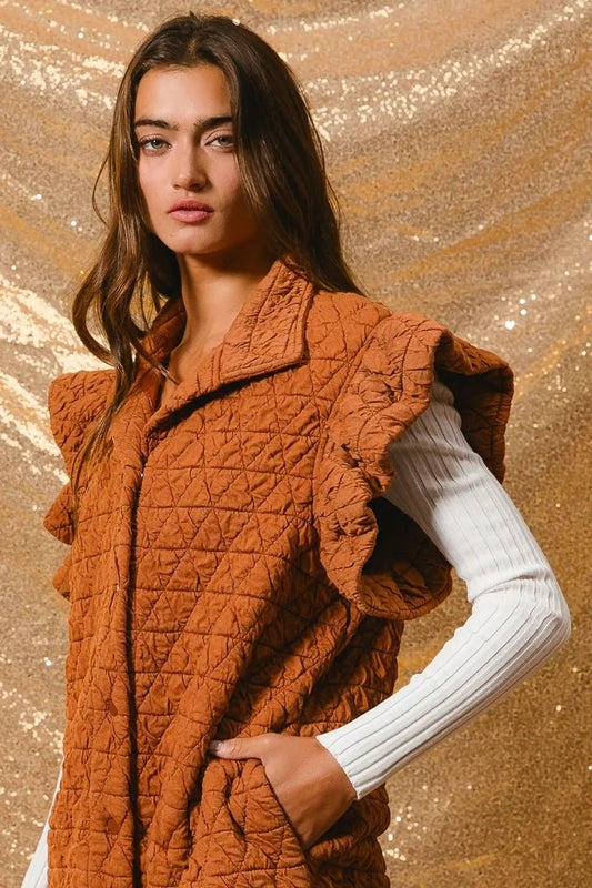BiBi Quilting Knit Ruffle Sleeve Vest - Bitsy Gypsy Boutique
