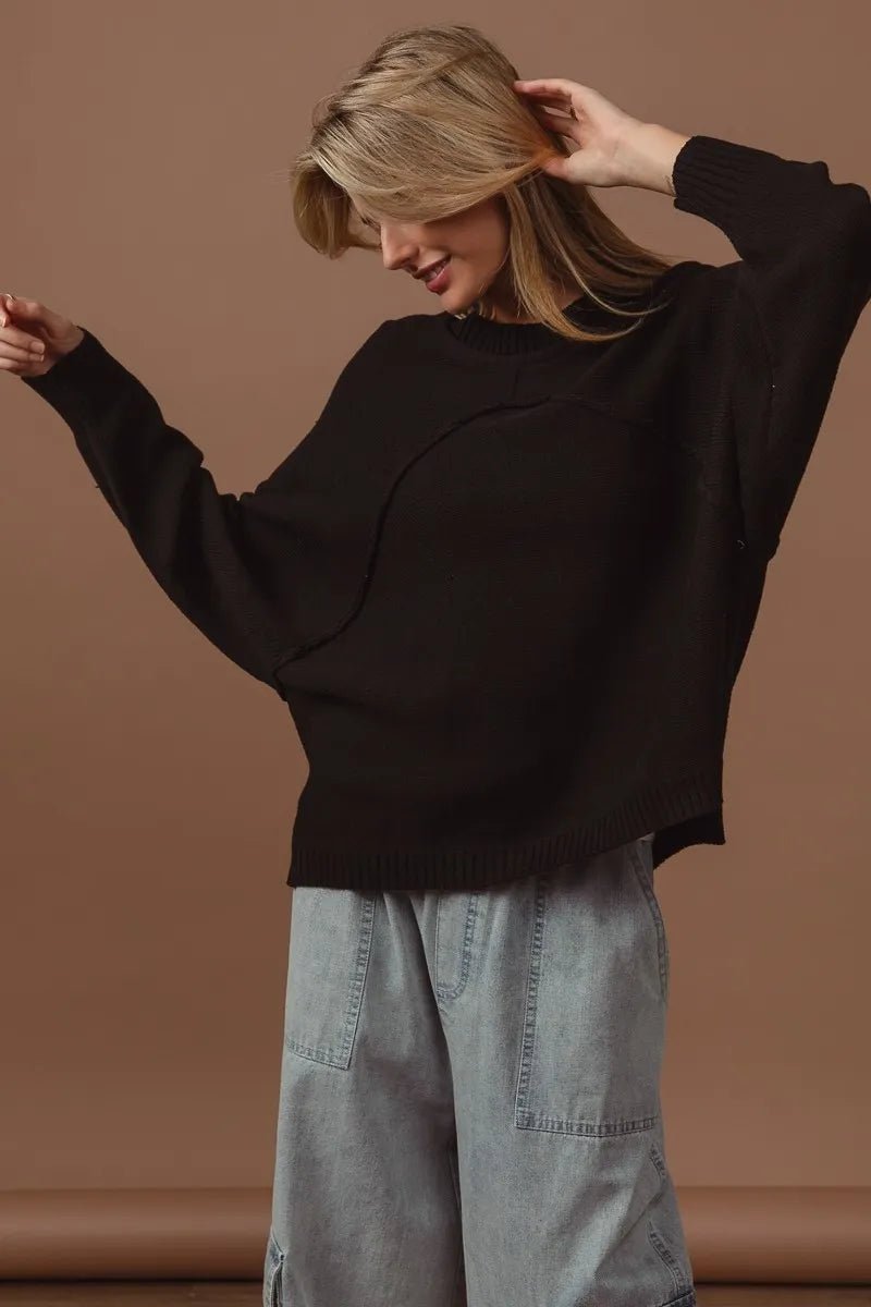 BiBi Raw Edge Arch Detailed Knit Top - Bitsy Gypsy Boutique