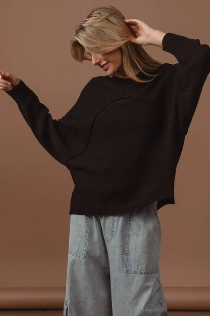 BiBi Raw Edge Arch Detailed Knit Top - Bitsy Gypsy Boutique