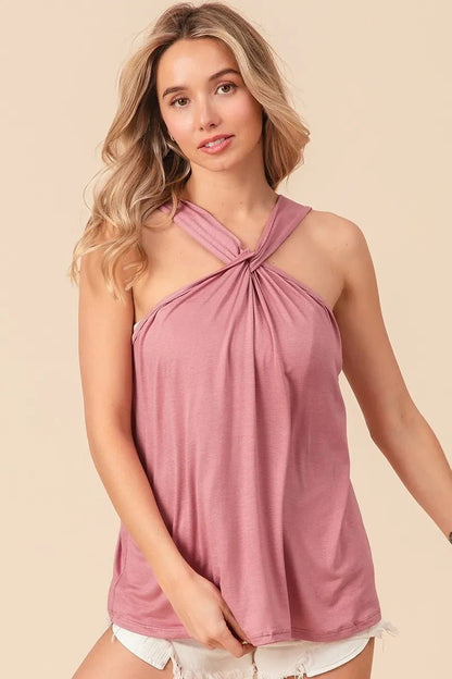 BiBi Rayon Span Jersey Knit Halter Neck Tank Top - Bitsy Gypsy Boutique