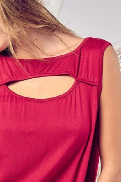 BiBi Rayon Span Knit With Cut Out Front Sleeveless Top - Bitsy Gypsy Boutique