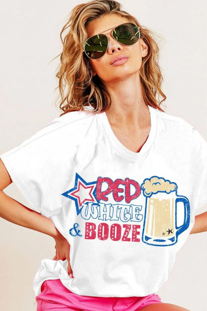 BiBi Red White and Booze Graphic Jersey Top - Bitsy Gypsy Boutique