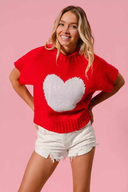 BiBi Rib Banded Heart Pattern Valentines Sweater - Bitsy Gypsy Boutique