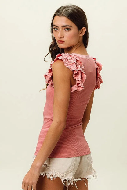 BiBi Rib Knit With Textured Ruffled Top - Bitsy Gypsy Boutique