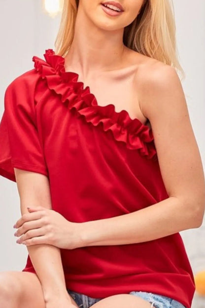 BiBi Ruffled Asymmetrical Crepe One Shoulder Top - Bitsy Gypsy Boutique