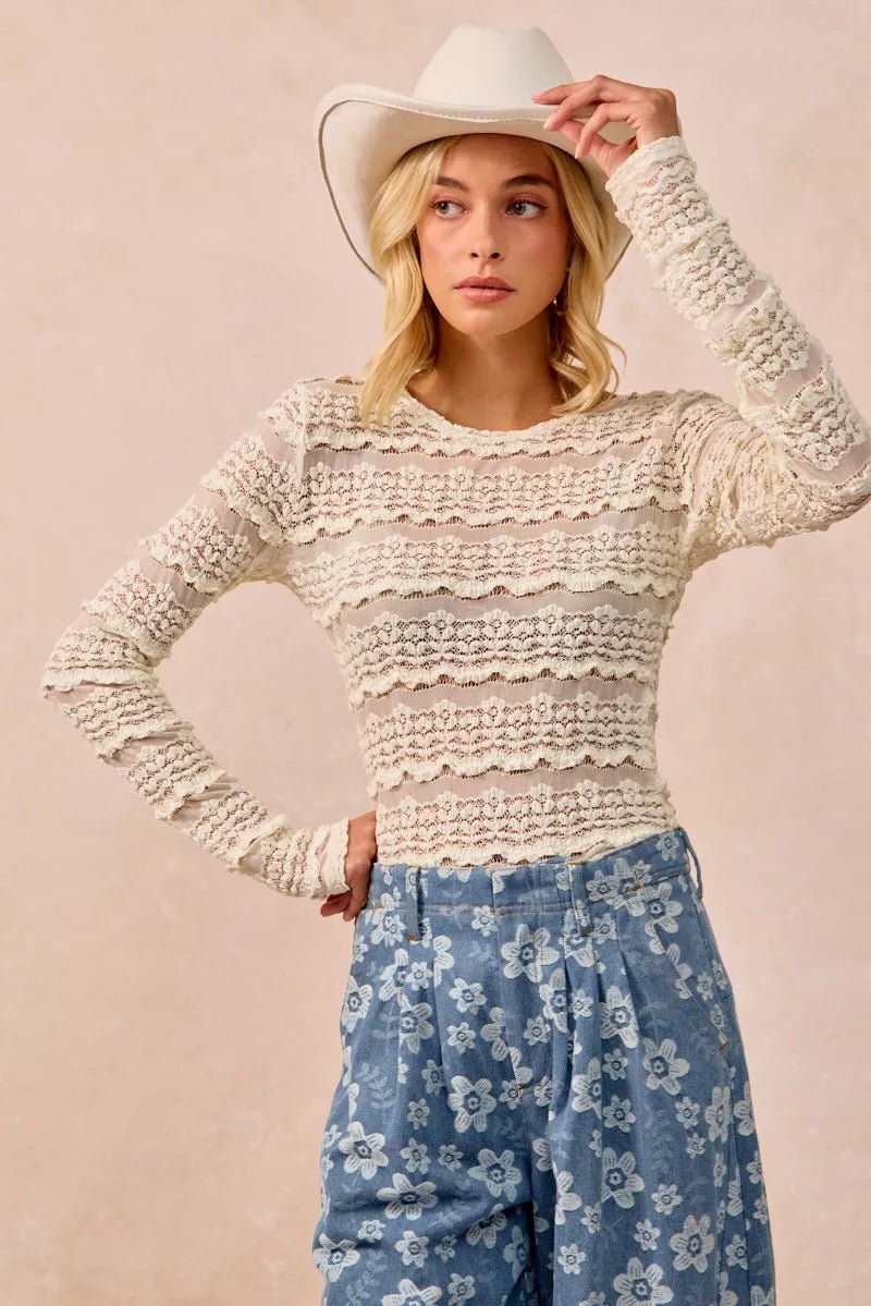 BiBi Ruffles Detail Flower Lace Top - Bitsy Gypsy Boutique