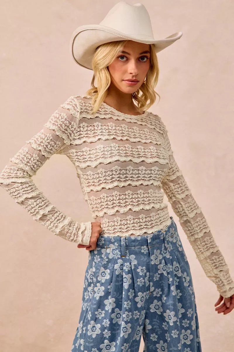 BiBi Ruffles Detail Flower Lace Top - Bitsy Gypsy Boutique