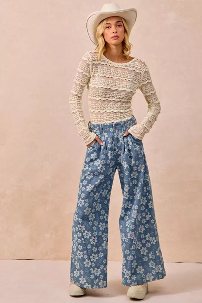 BiBi Ruffles Detail Flower Lace Top - Bitsy Gypsy Boutique