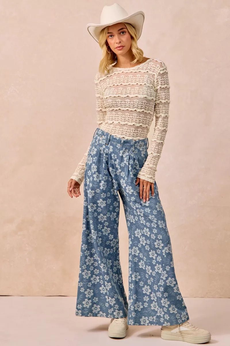 BiBi Ruffles Detail Flower Lace Top - Bitsy Gypsy Boutique